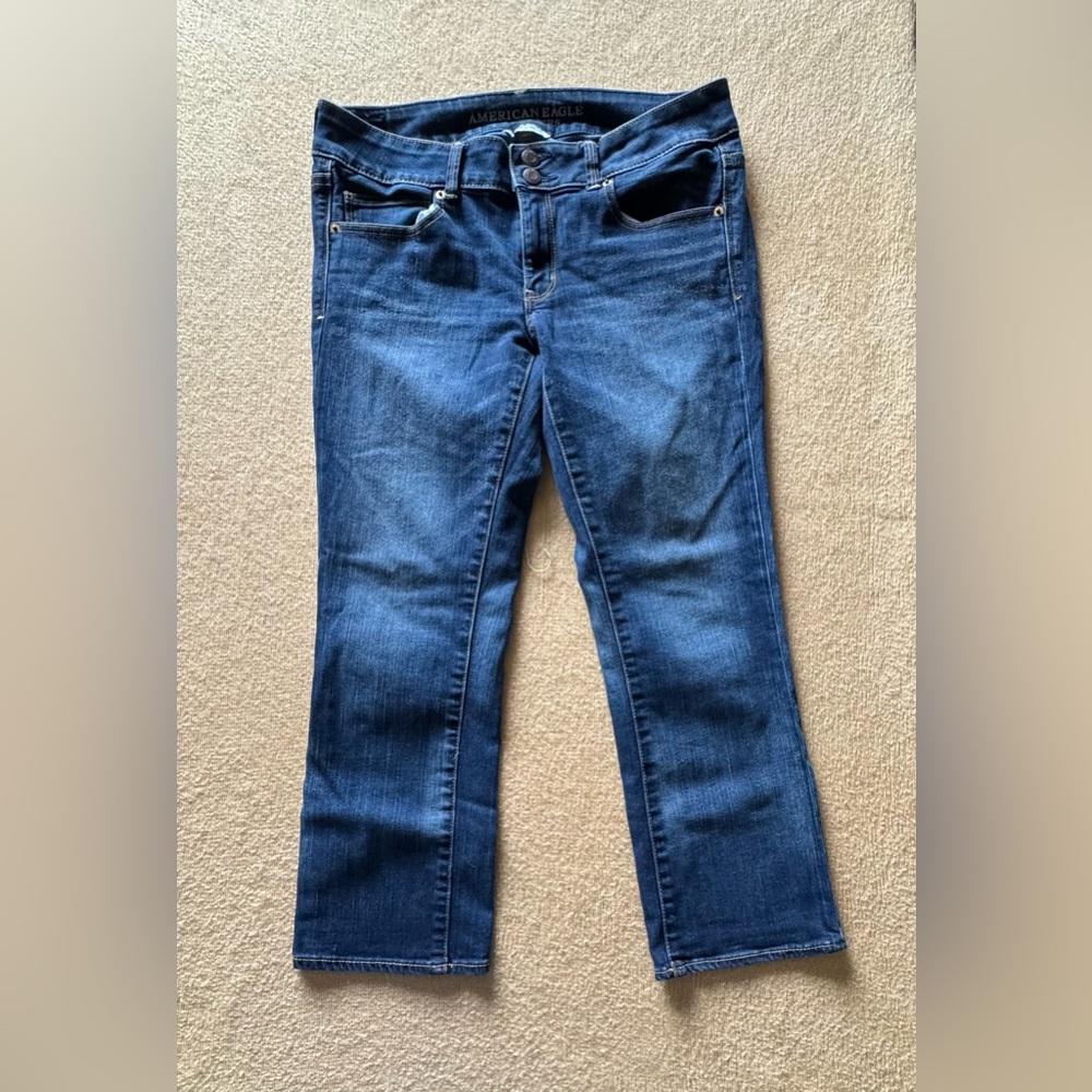 American Eagle Outfitters Straight Leg Dark Blue Jean Capris